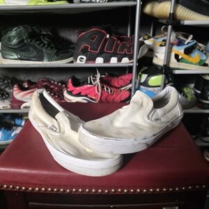 Men's Size 12 Vans White Slip-On Sneakers Distressed Style